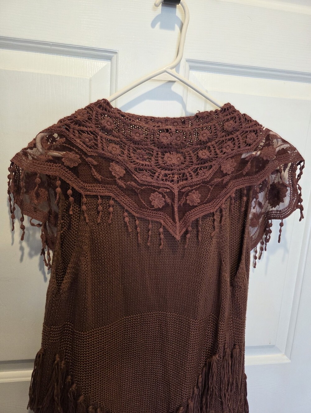 Double Zero Boho Lace Fringe Cardigan Maroon Size M - Picture 10 of 12